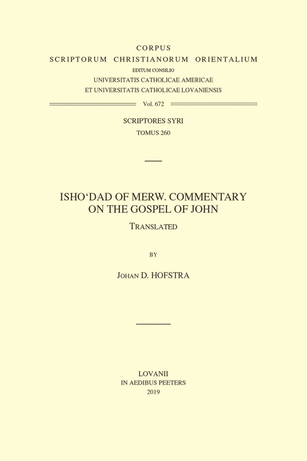 Isho'dad of Merw. Commentary on the Gospel of John
